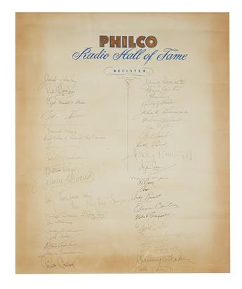 (ENTERTAINERS.) Over 200 signatures written on 5 large sheets with gilt calligraphic headings,